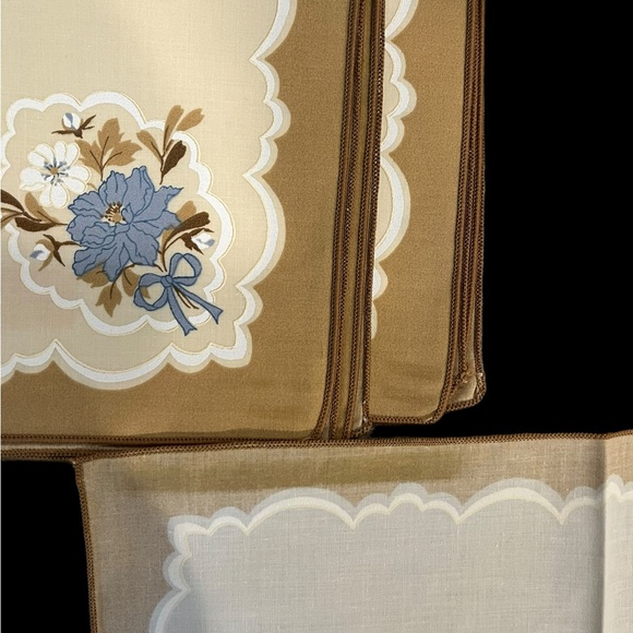 Vintage Sunweave Linen Corp. Set of 4 Victorian Blue Flower Cloth Napkins NWOT - Picture 12 of 12